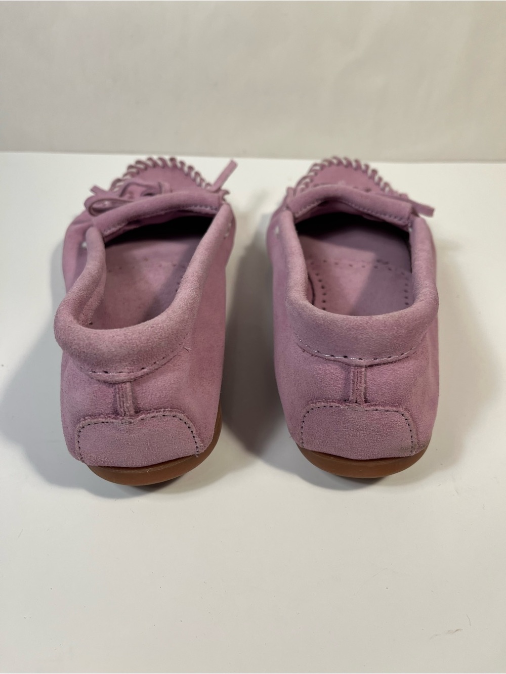 Minnetonka Women's Kilty Moccasins Lavender Suede Classic Casual Fringe Size 11 - Picture 3 of 6